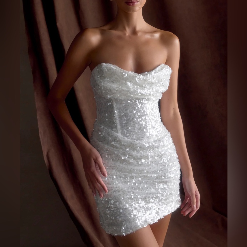 Meshki Nala Strapless Sequin Mini Dress White